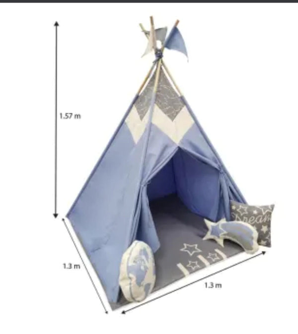 Happy Atti | Teepee de tela casita de juegos azul y gris portátil